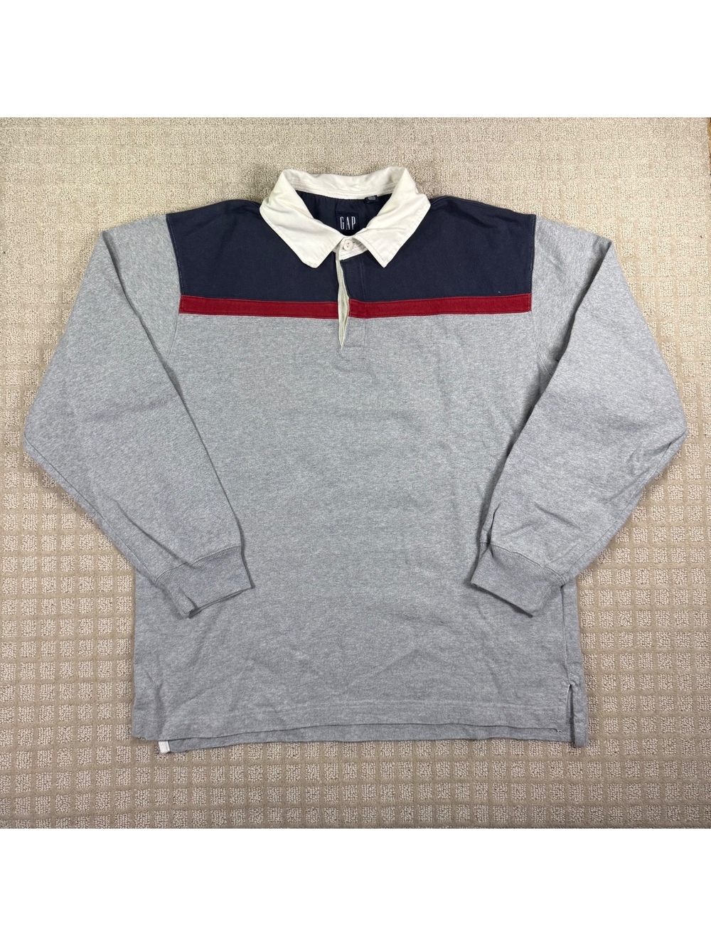 GAP gray navy red rugby shirt size XL